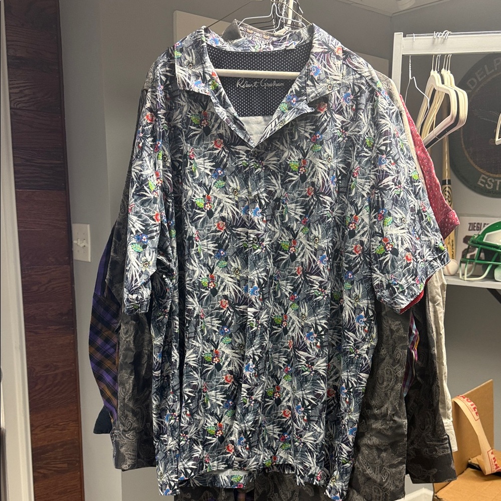 Robert Graham Tropical Print Shirt with Blue and Green Accents